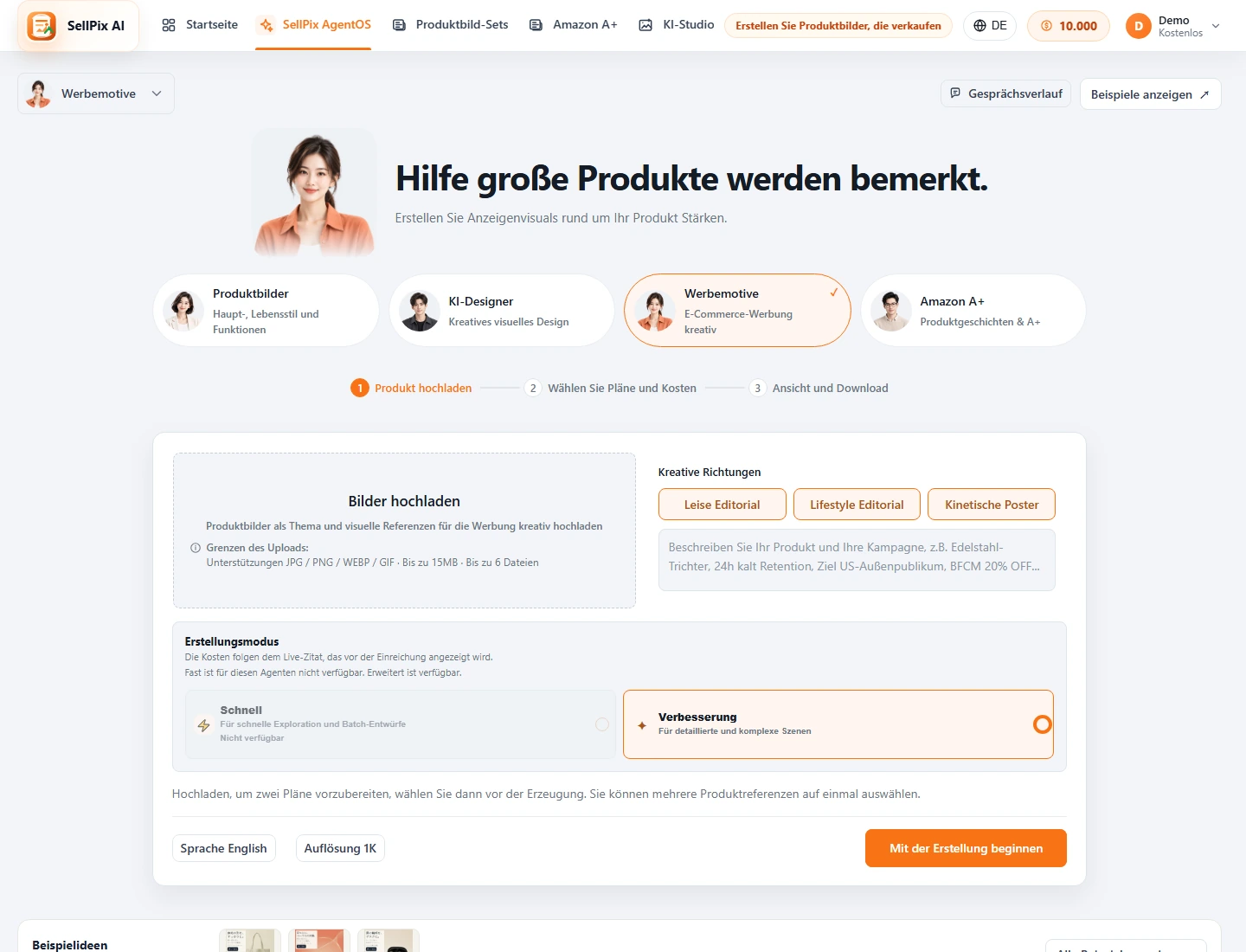 Marketing Ad Agent Produkt kurz Screenshot