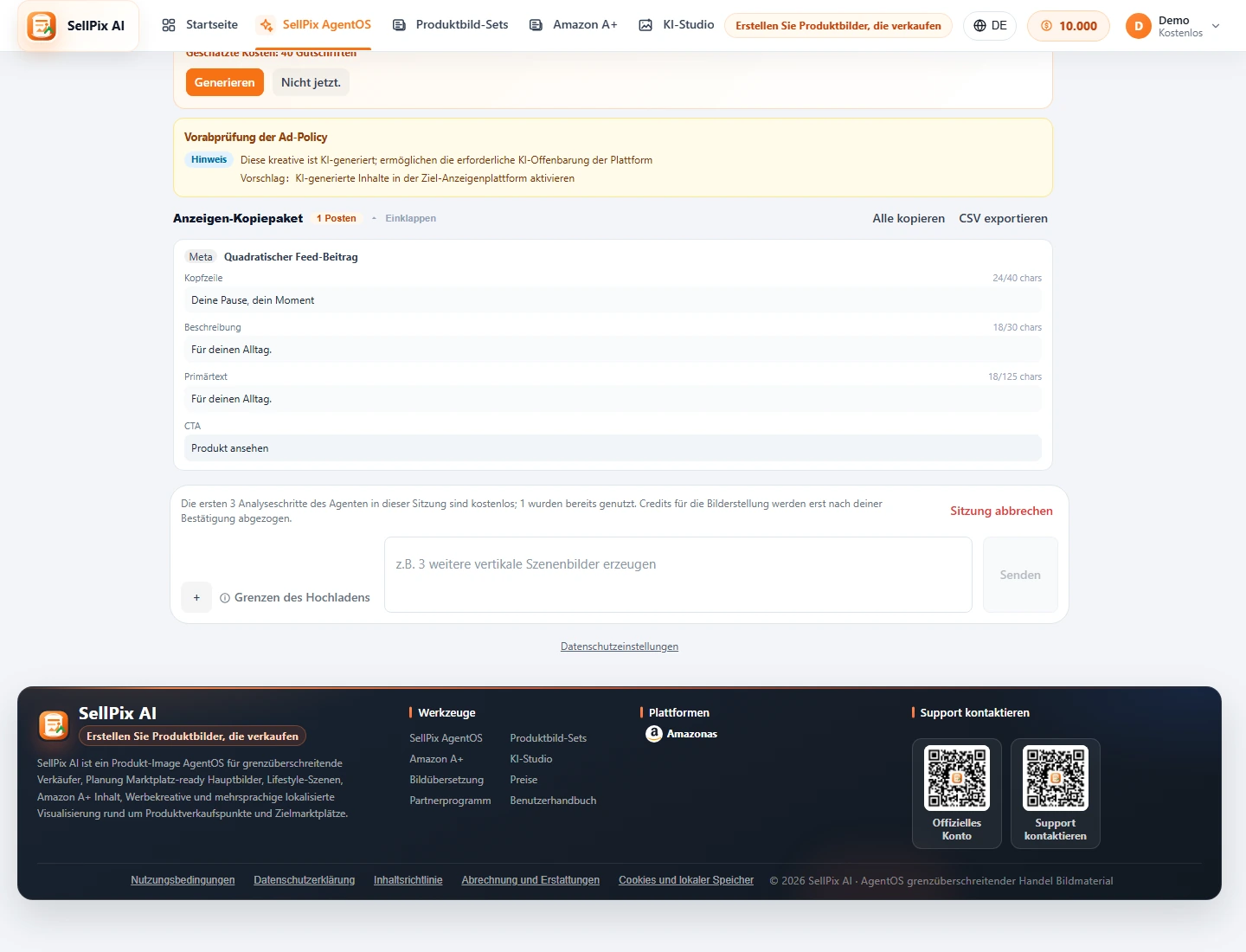 Marketing Ad Agent Anzeige kopieren und Richtlinie pre-check Screenshot