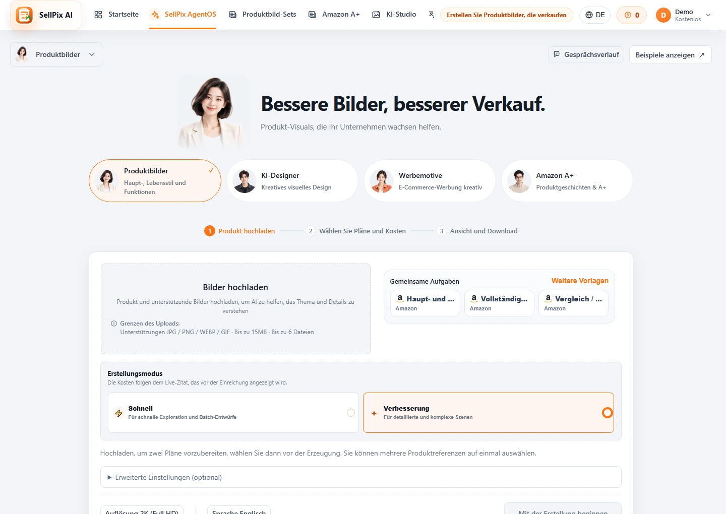 AgentOS Produkt Bild Upload-Schnittstelle Screenshot