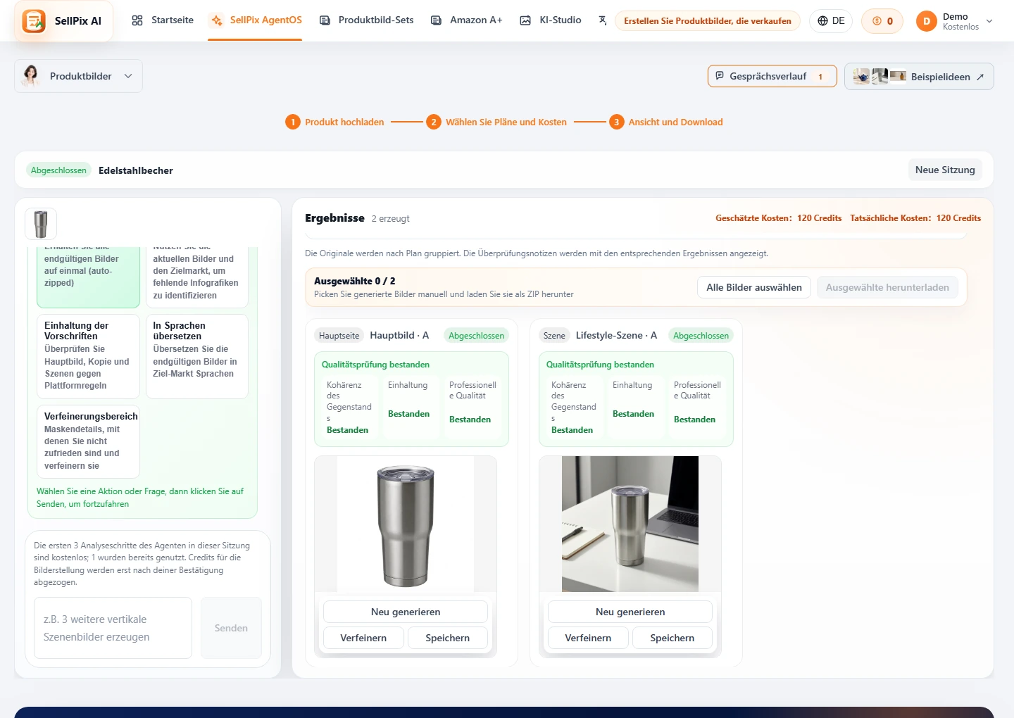 AgentOS generierte Ergebnisse und nächsten Aktionen Screenshot