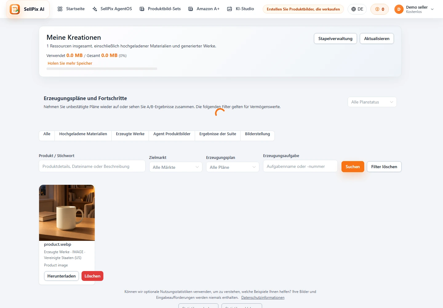 Works Center und Aufgabenverlauf Screenshot