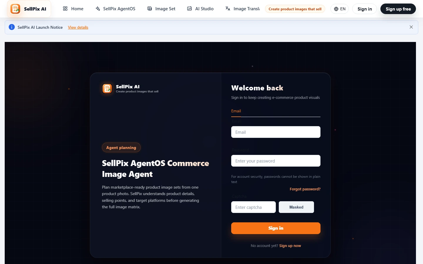 SellPix sign-in page and account entry screenshot