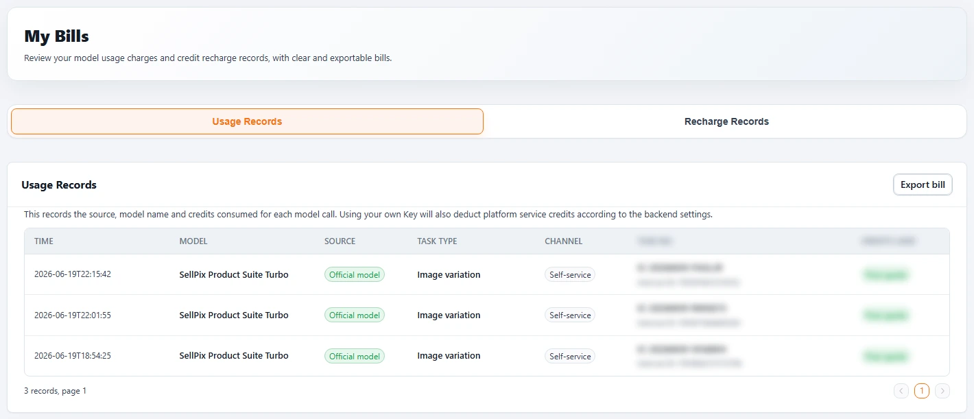 Credit ledger and billing center screenshot