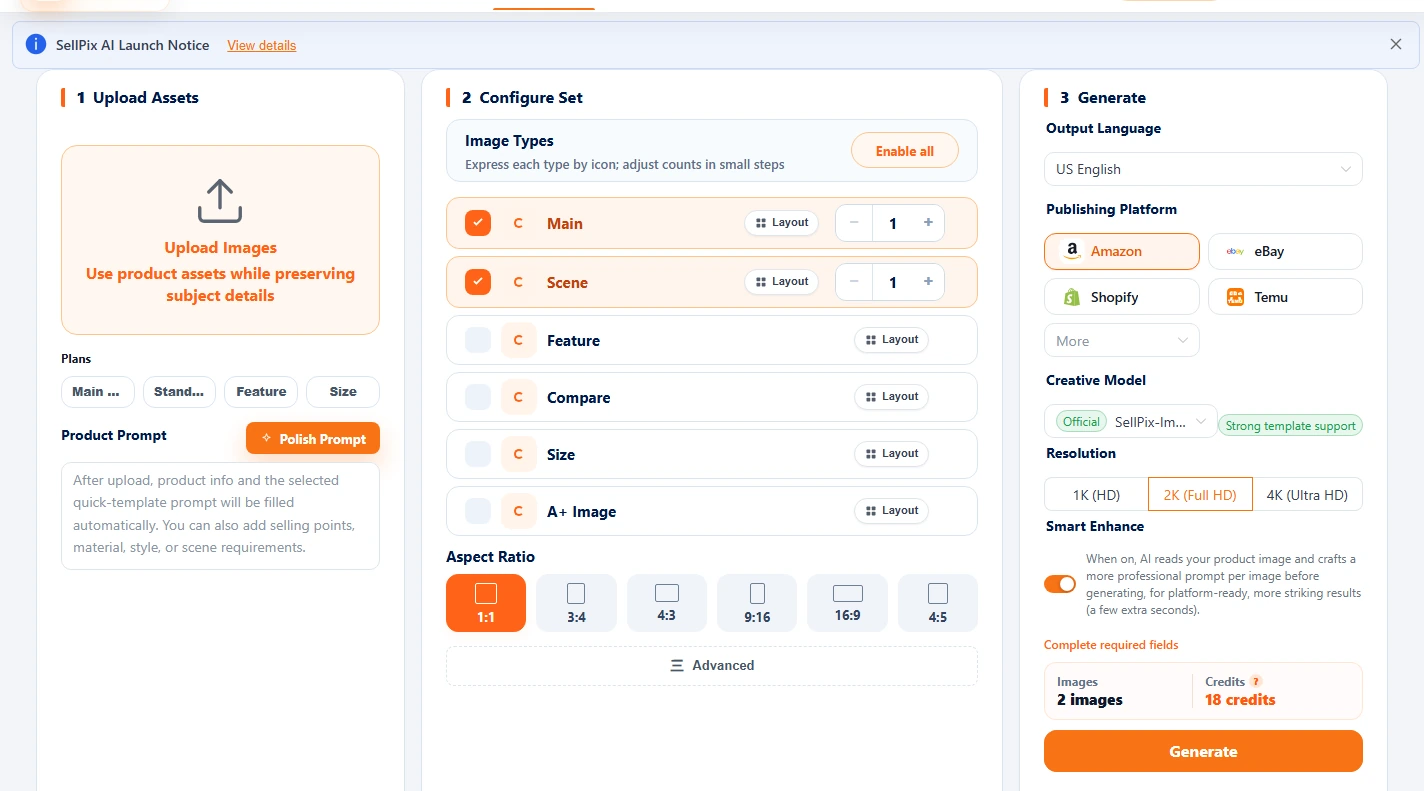 Image Set form and image type configuration screenshot