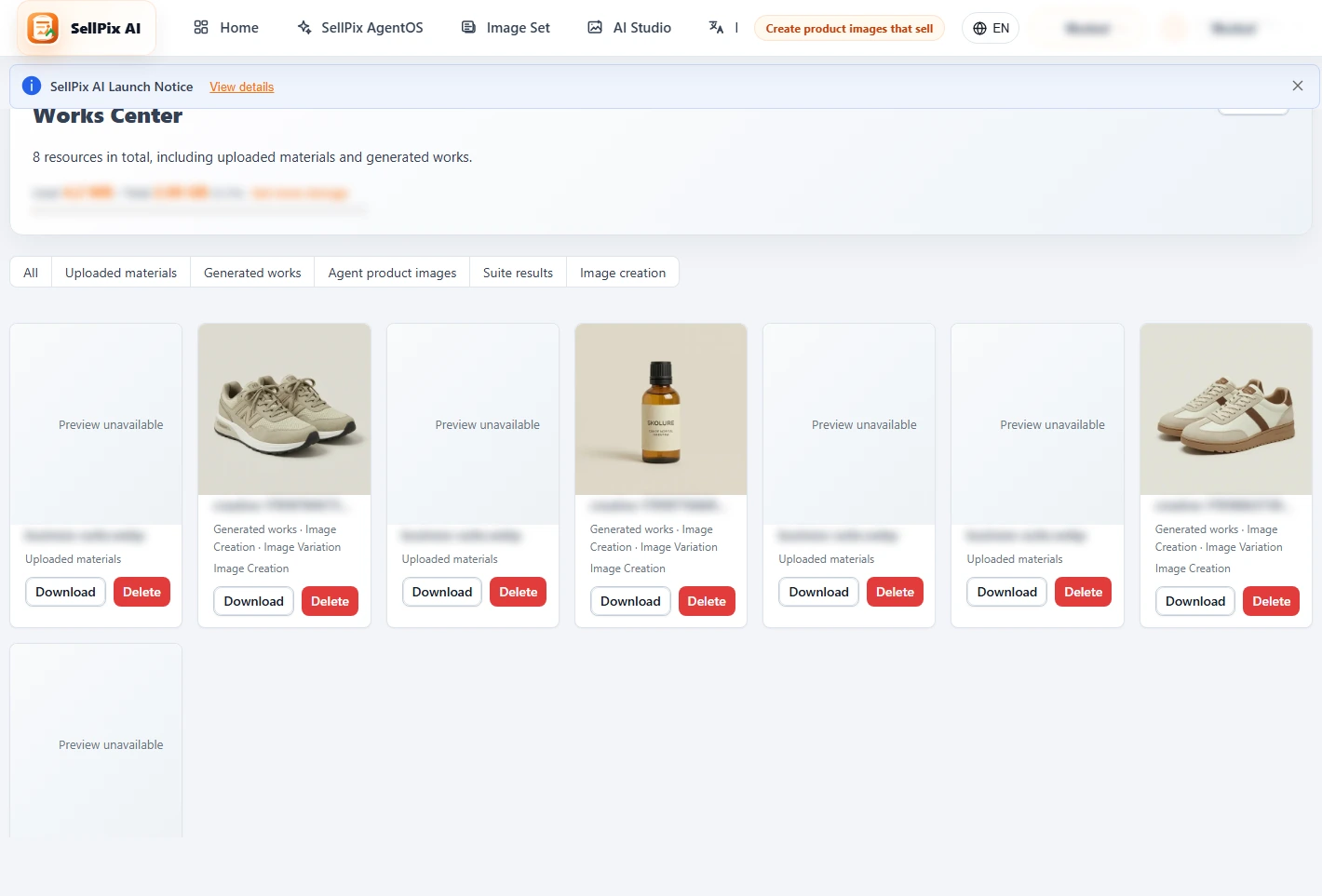 Works Center and task history screenshot