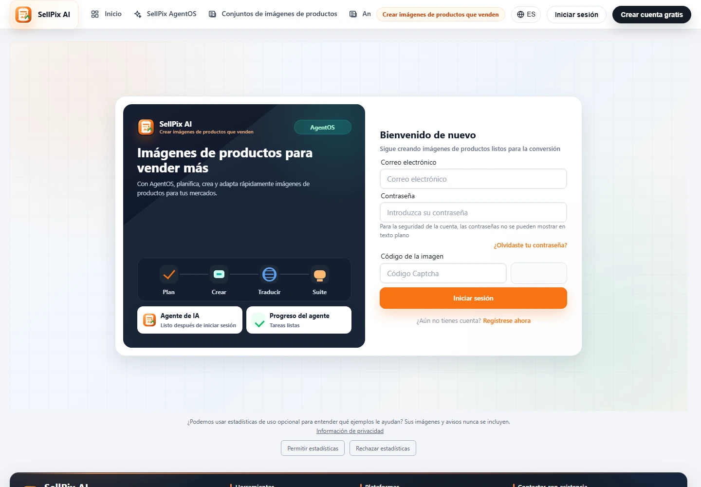 SellPix Captura de pantalla de la página de inicio de sesión y entrada de cuenta