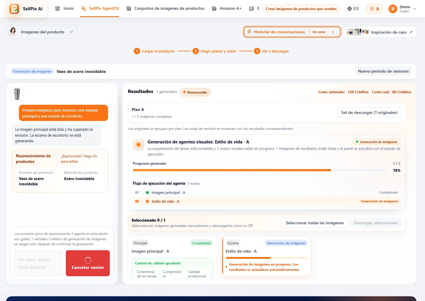 Generación de imágenes AgentOS y progreso de QA