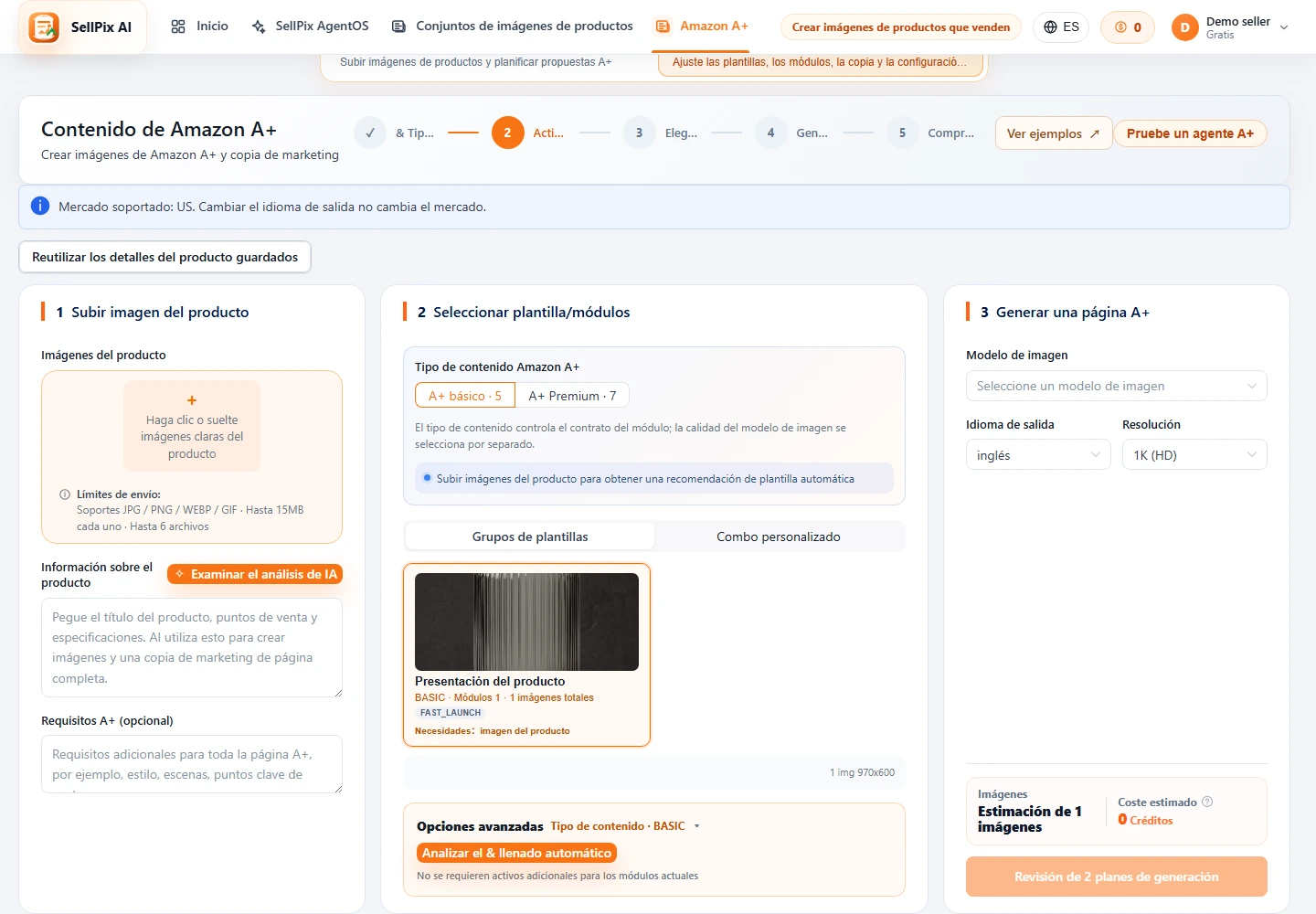 Imagen de Amazon A+ y formulario de información del producto