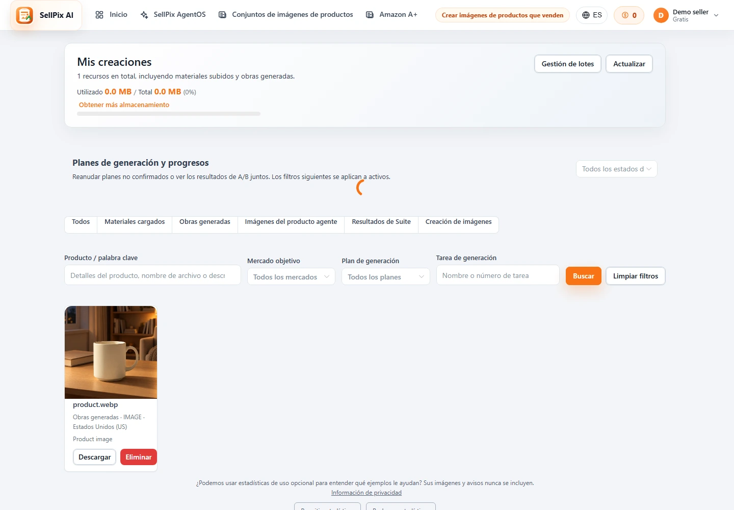 Captura de pantalla del centro de obras y el historial de tareas