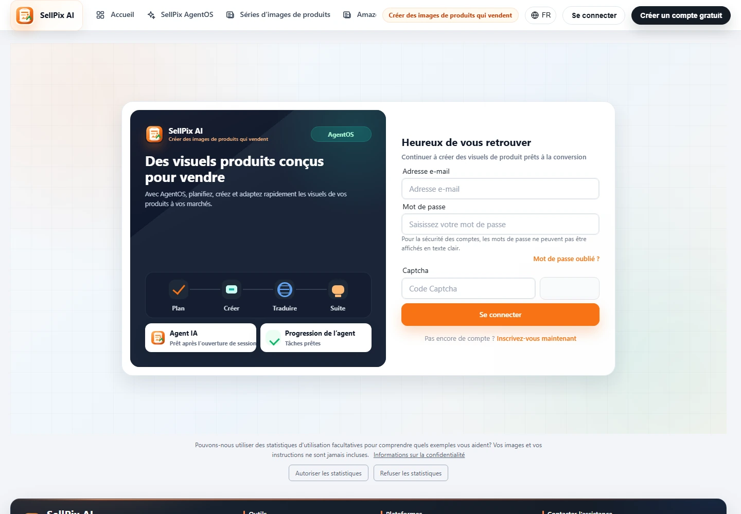 SellPix capture d'écran pour la page d'ouverture et l'entrée du compte