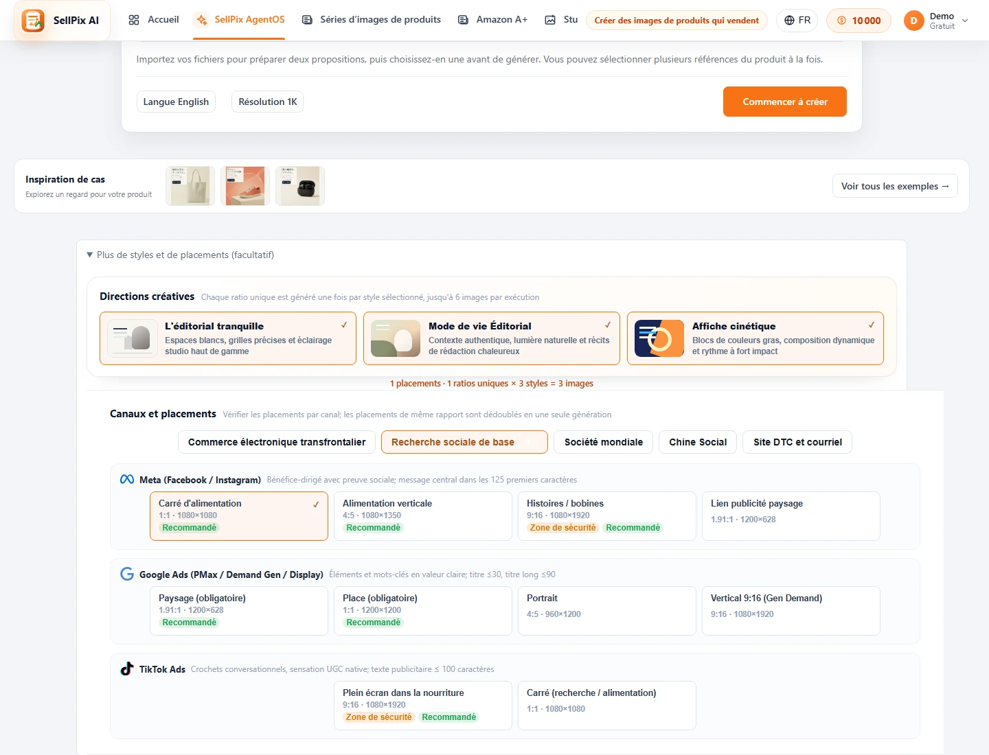 Marketing Ad Agent canal et sélection de placement screenshot