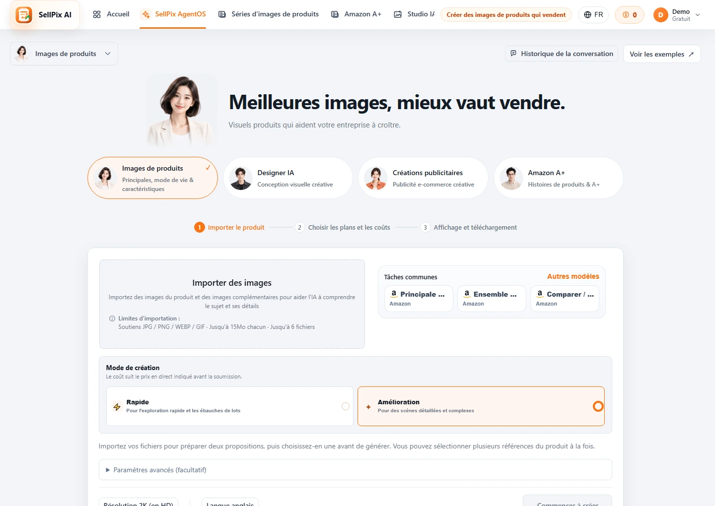 Capture d’écran de l’importation d’images du produit dans AgentOS