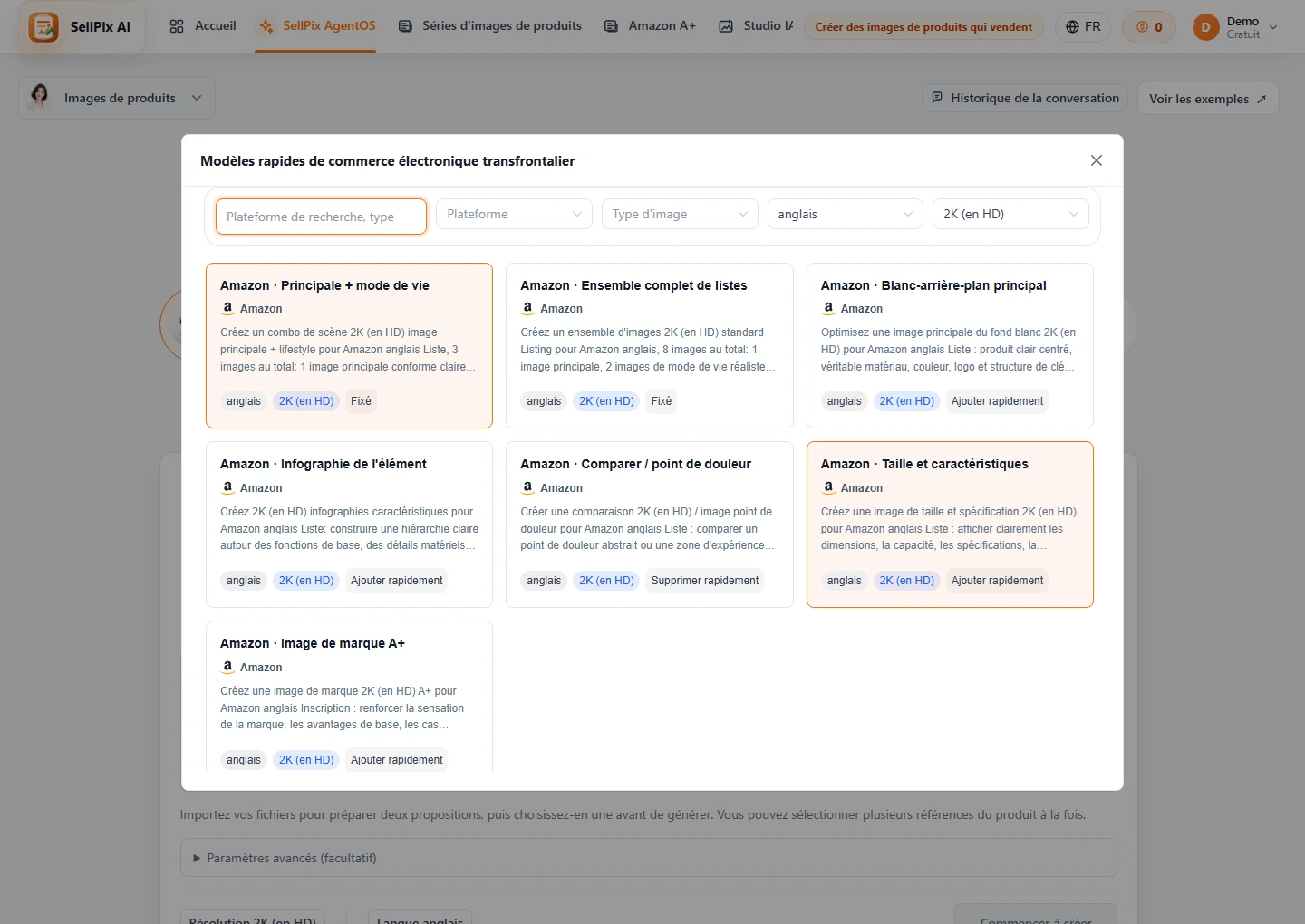 AgentOS modèles rapides et une ligne de requête screenshot
