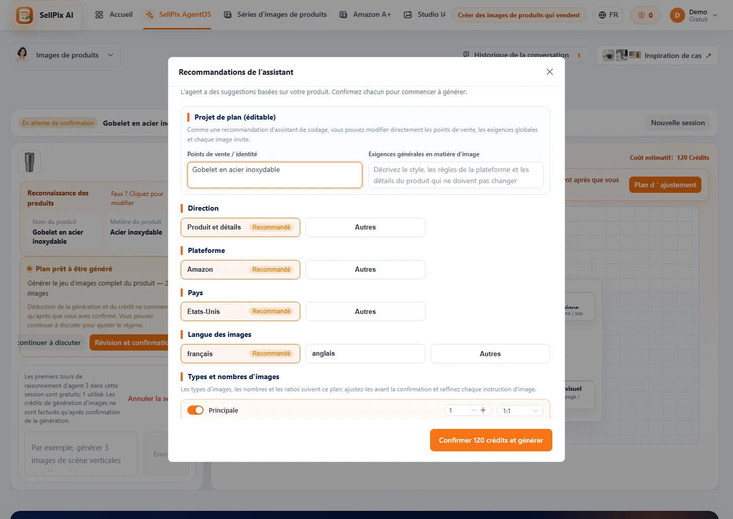 AgentOS plate-forme langue du pays et type d'image recommandation screenshot