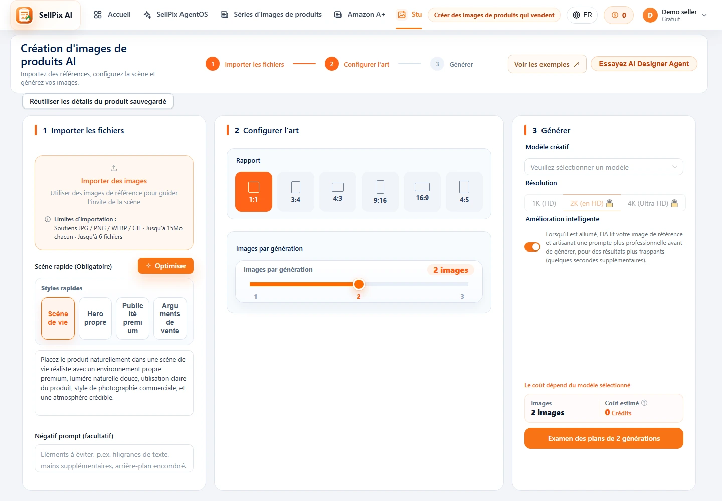 Capture d'écran de création d'image produit AI