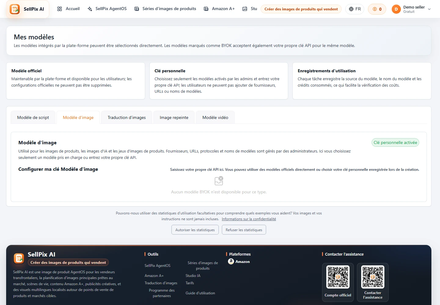 Capture d'écran de la page de configuration de Mes modèles