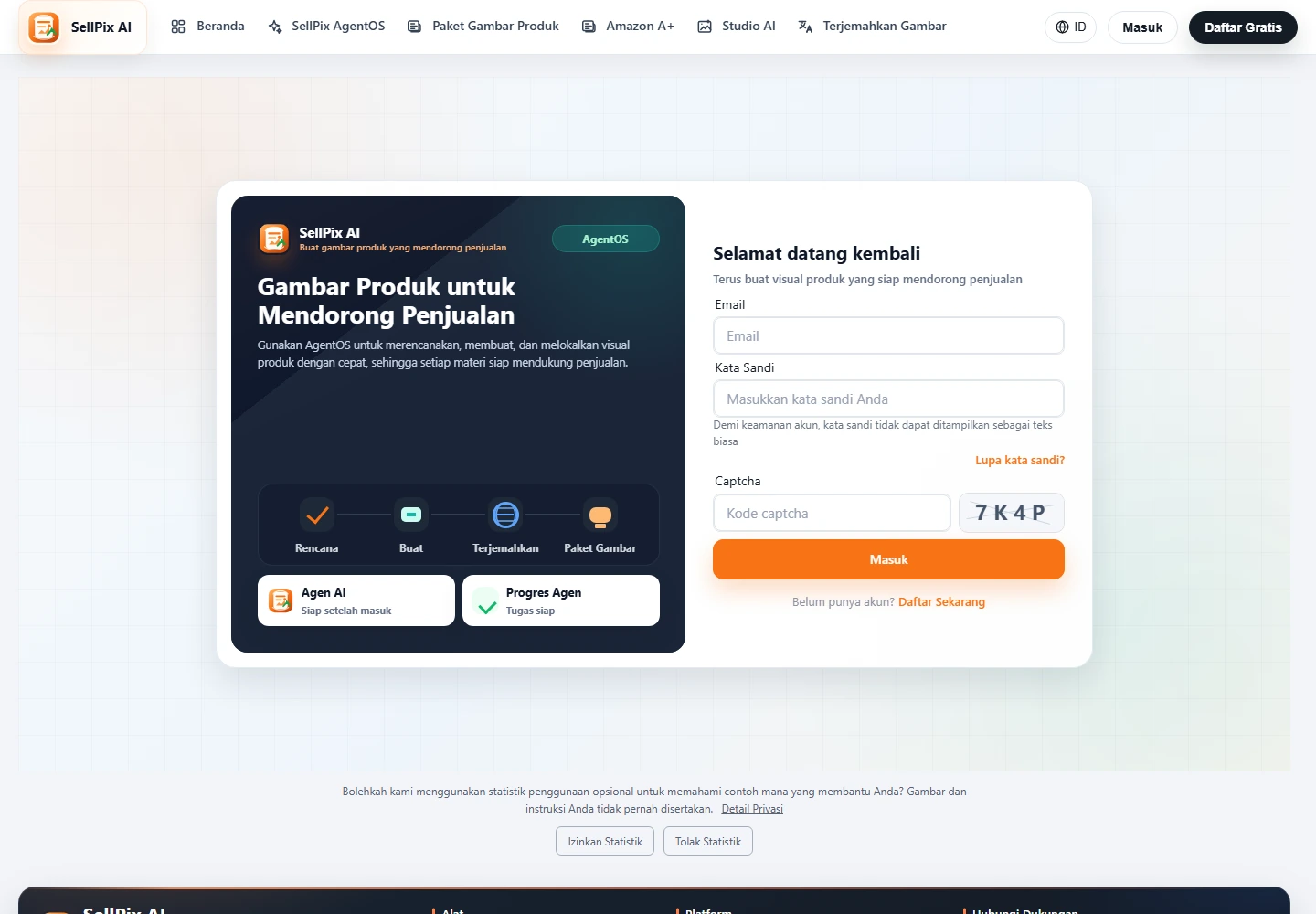 SellPix halaman sign-in dan akun entri cuplikan layar
