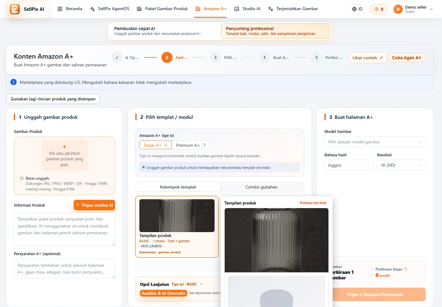 Amazon A+ templat grup dan screenshot pilihan modul