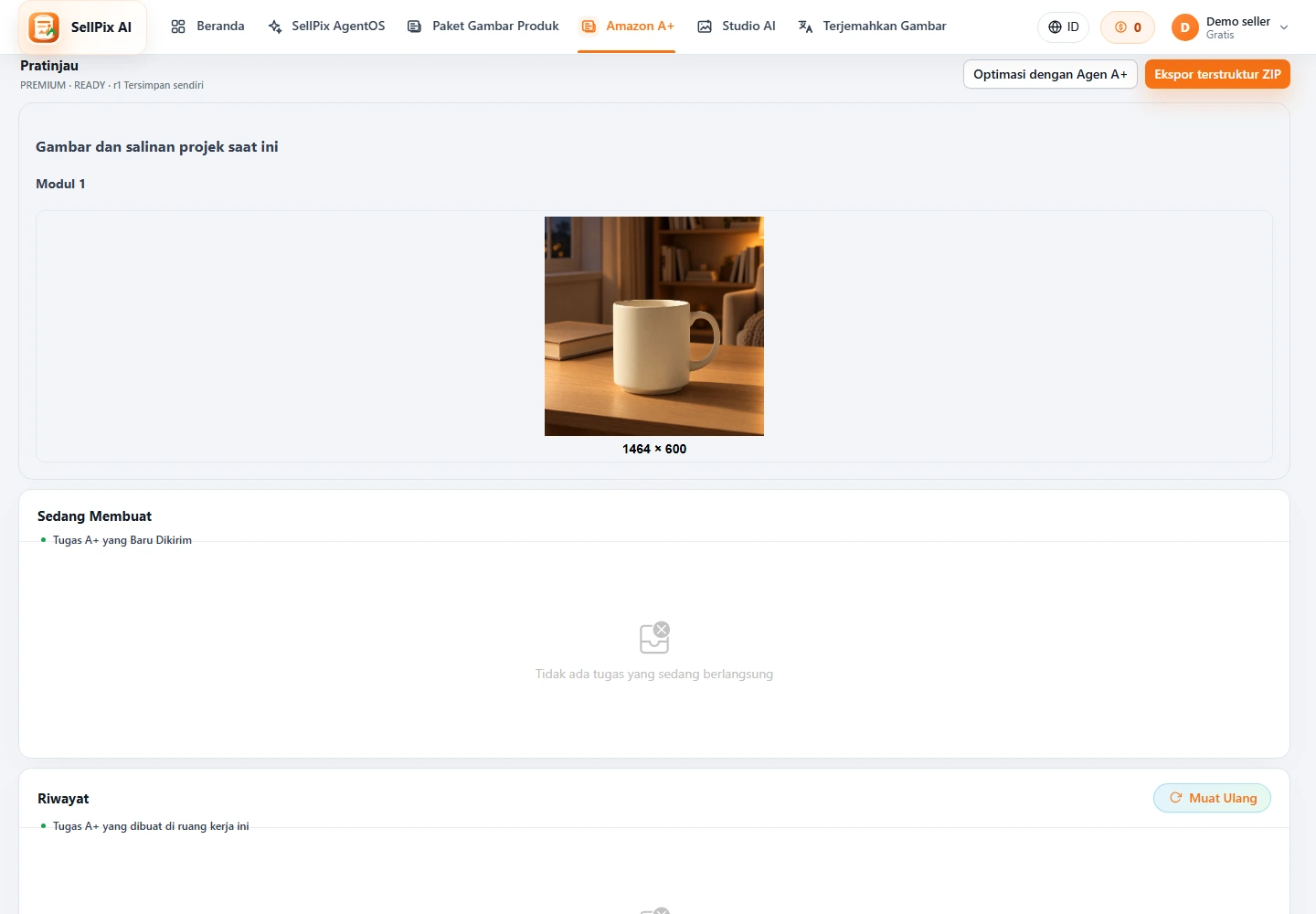 Amazon A+ dihasilkan hasil preview dan unduh cuplikan layar