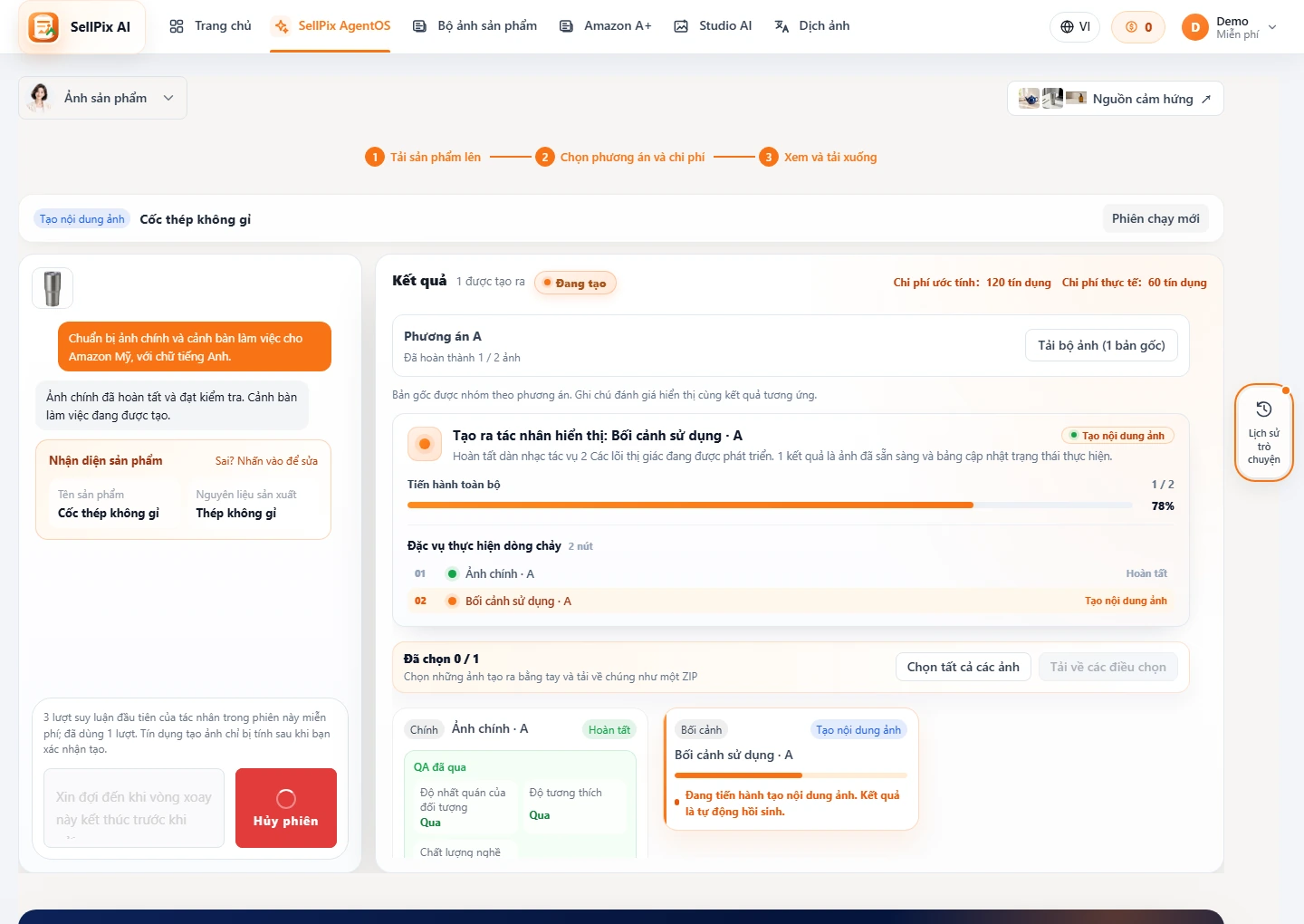 AgentOS Ảnh chụp ảnh và chụp màn hình tiến trình của QA