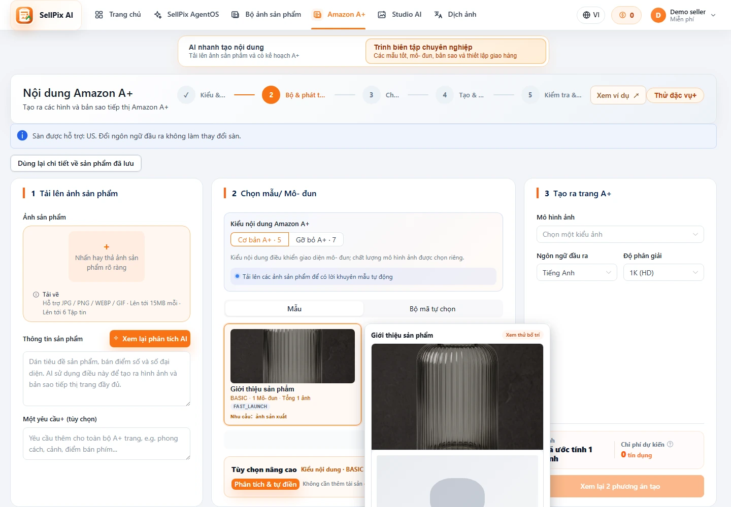 Amazon A+ nhóm mẫu và mô- đun chọn hình chụp